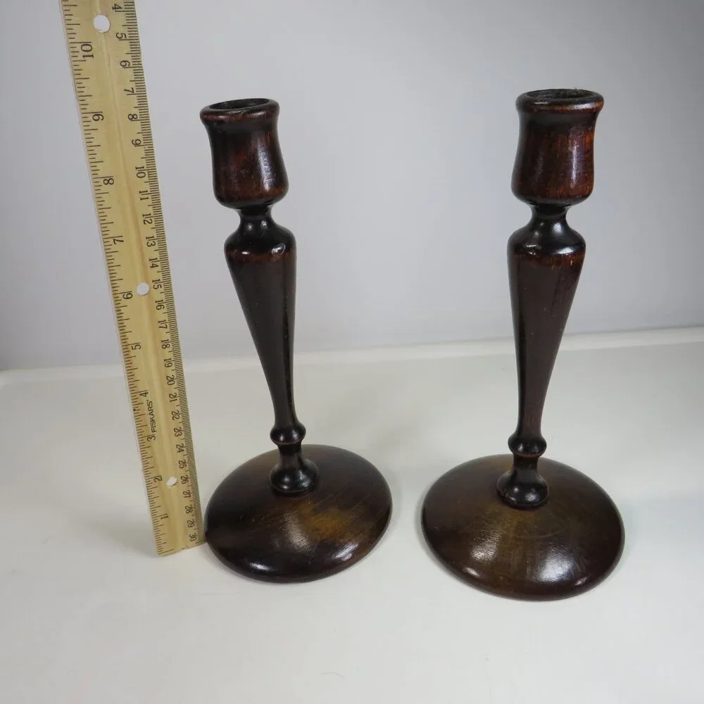 Dark Real Wood Candlesticks Vintage 9